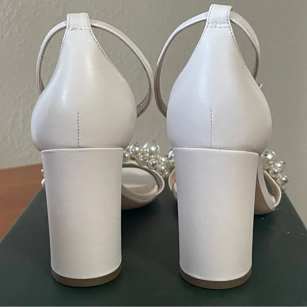 NIB Kate Spade Rosa Pearly Stud Ankle-strap Block Heels Ivory Parchment Size 6.5